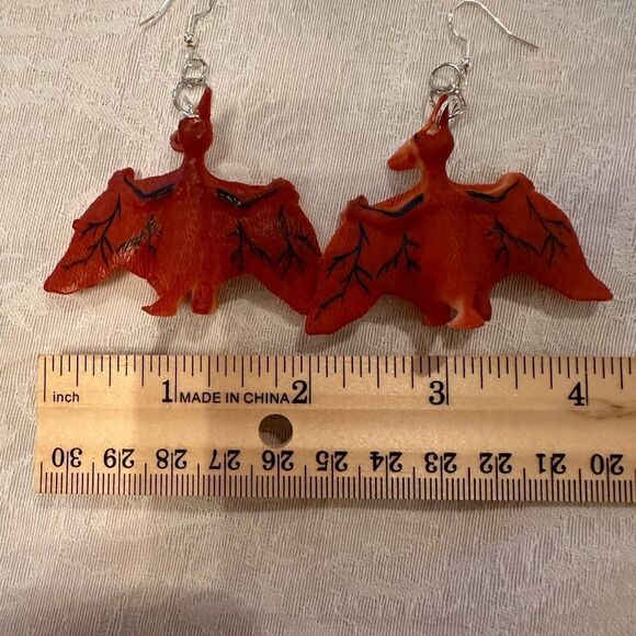 Earrings Pierced Dinosaur Silver Dangly Exaggerated Handmade Costume Jewelry - Picture 5 of 10